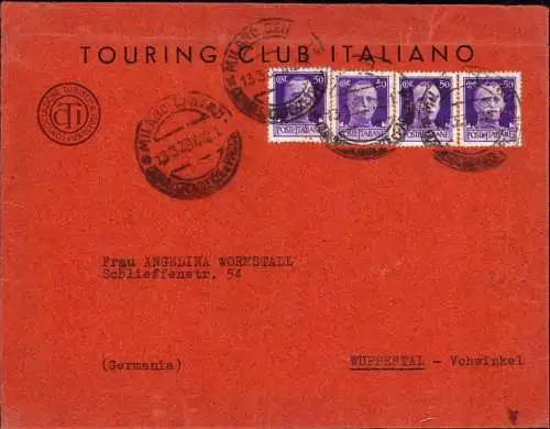 600891 | Brief mit Firmenlochung, Perfin des Touring Club Italiano, Reisen Tourismus,Landkarte, Auto | Milano