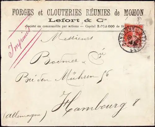 600896 | Brief, Forges et Clouterie Reunies de Mohon, Lefort & Cie. Firmenlochng, Perfin | Mohon;Morbihan (F 56490 Frank