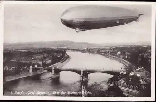 600902 | Ansichtskarte Zeppelin über der Wettsteinbrücke, Schweiz | Basel (CH 4000 Schweiz)