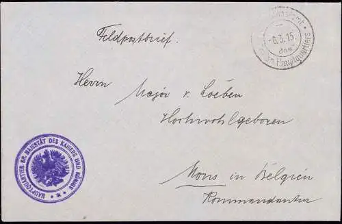 600929 | Feldpost Feldjäger Grosses Hauptquartier sr. Majestät, Osten, Pleß, Pszczyna, Oberschlesien  | -, -,
