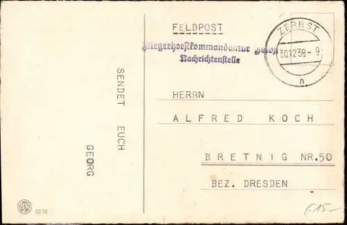 600945 | Feldpostkarte vom Fliegerhorst  | Zerbst (O - 3400), -,