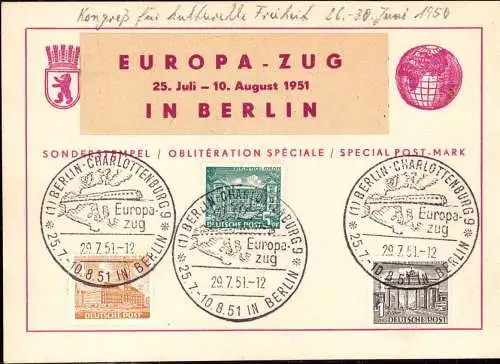600946 | provisorische Souvenierkarte, Sonderstempel des Europa Zug, Deutsche Geschichte nach 1945 | Berlin (W 1000)
