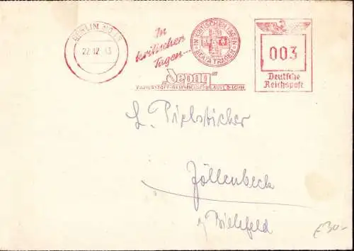 600947 | Freistempel, In kritischen Tagen, Depag, Frau, Medizin, Papier, Hygiene | Berlin (W 1000)