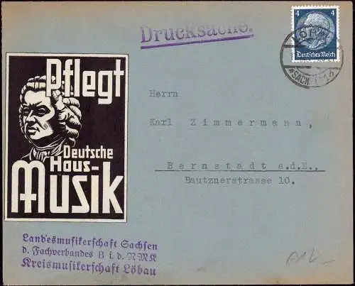 600963 | Pflegt deutsche Hausmusik, Reklamemarke, Vignette auf Brief der Kreismusikerschaft  | Löbtau ; Dresden (O - 801