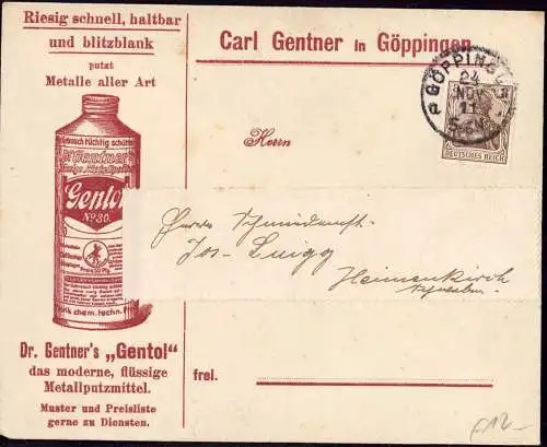 600967 | Haushalt, Chemie, Putzmittel, dekorativer Brief mit Werbung für Gentol der Firma Carl Gentner  | Göppingen (W