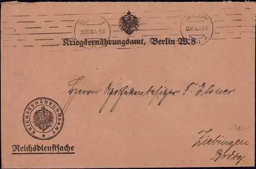 600971 | Reichsdienstsache, Dienstpost des Kriegssernährungsamt, Nahrung, Feldpost  | Berlin (W - 1000), -,