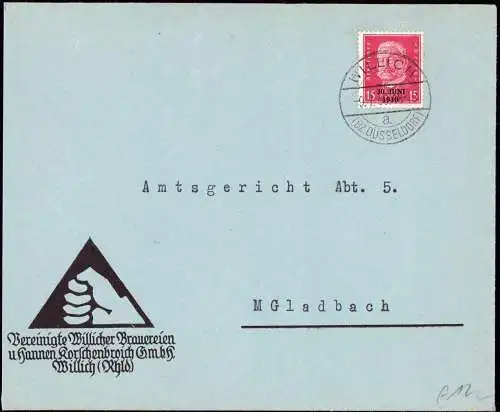 600977 | Brief mit dekorativen Firmenlogo der Vereinigten Willicher Brauereien, Bier, Hannen  | Willich (W - 4156), -,