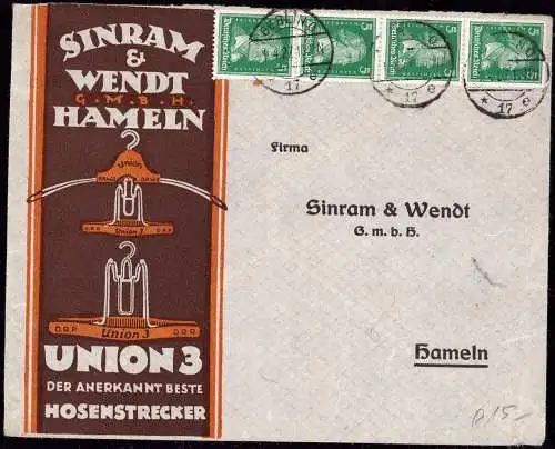 600979 | Brief mit Werbung für Hosenstrecker der Firma Sinram & Wendt, Textil  | Hameln (W - 3250), -,