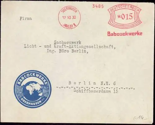 600982 | Industrie Technik, Globus, Brief mit dekorativen Firmenlogo der Babcockwerke | Oberhausen (W 4200)