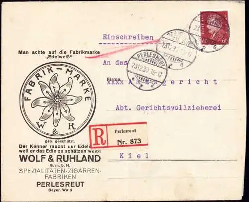 600986 | Brief mit dekorativem Firmenlogo der Tabak Fabrik Wolf & Ruhland, Zigarren, Rauchen  | Perlesreut (W - 8391),
