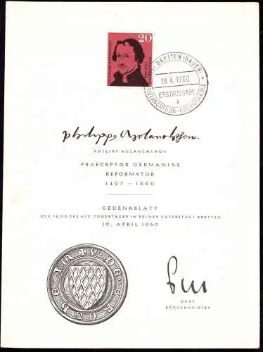 600987 | Souvenirkarte anlässlich des 400. Todestages von Melanchthon, Luther, Reformation, Kirche  | Bretten (W - 7518)