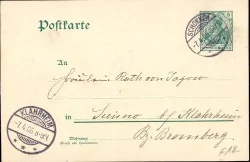 600995 | Westpreussen, Ganzsache  | Schokken (Kreis Wongrowitz WP), Kotomierz (Klahrheim) (Bromberg-Land WP),