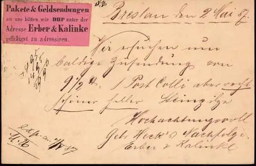 601002 |  Judaica, Ganzsache, Gebr. Heck Nachf. , Erber & Kalinke | Breslau, Stadt (Bezirk Breslau N.Schl.)