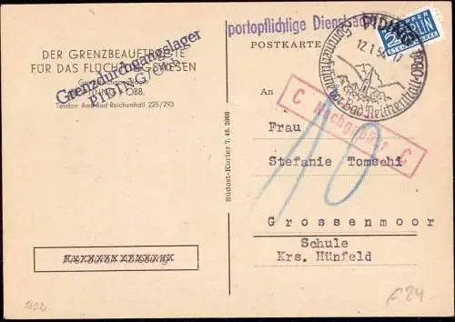 601009 | Dienstpost, Nachporto, Notopfer, Karte aus dem Grenzdurchgangslager  | Piding (W - 8235), -,