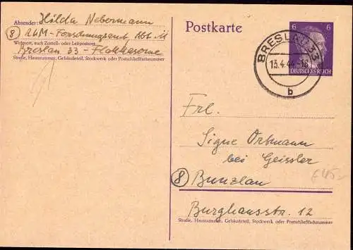 601017 |Absender Reichs Luftfahrt Miinisterium Forschungsamt Flakkaserne,Spionage, Abhöhranlage | Breslau,Hartlieb