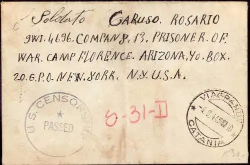 601018 | Kriegsgefangenenpost POW, Zensur aus Viagrande, Catania, Sicilia nach POW Camp Florence, Arizona, USA  | -, -,