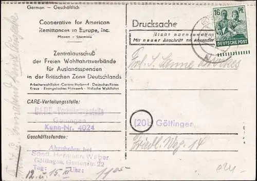601027 | Empfangsbestätigung für ein Care Paket, Rotes Kreuz, Jüdische Wohlfahrt, Judaica  | Göttingen (W - 3400), -,