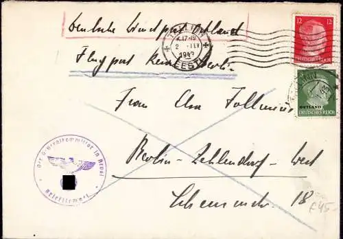 601033 | Generalkommissar in Reval, Mischfrankatur, Luftpostbrief Deutsche Dienstpost Ostlland, Tallinn Estland  |