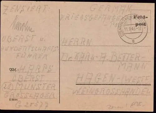 601042 | Kriegsgefangenenpost POW, Zensur, aus dem Grosslager | Munster (W 3042)