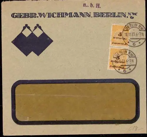 601045 | Inflation, Firmenlochung Perfin der Firma Gebrüder Wichmann, Büro, Vermessung, Firmenlogo  | Berlin (W - 1000),