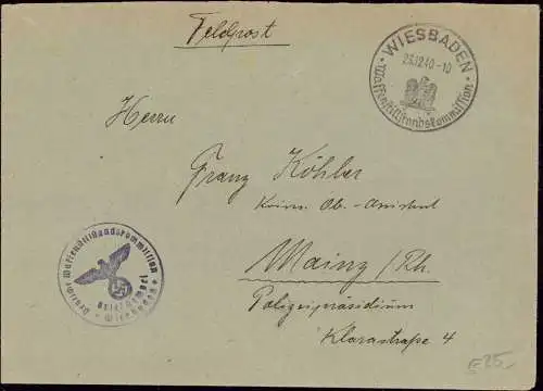 601053 | Feldpostbrief 1940 von der Deutschen Waffenstillstandskommission, Absender Gestapo  | Wiesbaden (W - 6200), -,