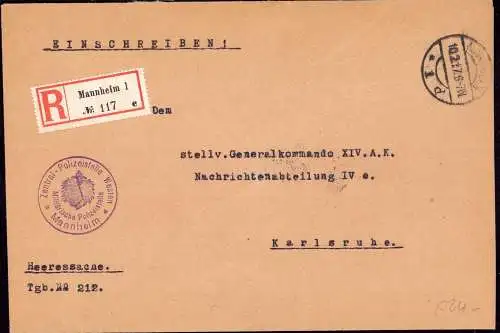 601055 | Dienstbrief, Heeressache, der Zentral Polizeistelle Westen, Militärische Polizeistation | Mannheim (W 6800)