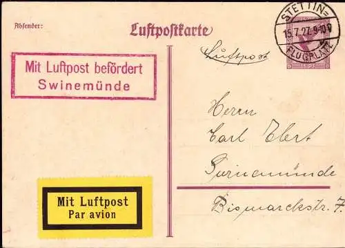 601058 | dekorative Luftpostkarte aus  | Stettin (Stettin Stadt Pommern), Swinemünde, Stadt (Kreis Usedom-Wollin Pommern