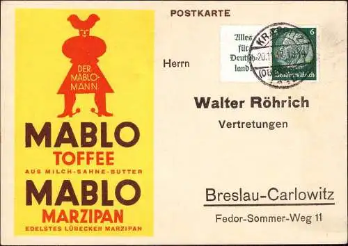 601059 | dekorative Werbekarte Mablo Toffee, Marzipan, Schwartauer Werke, Marmelade | Breslau,Carlowitz, Bad Schwartau