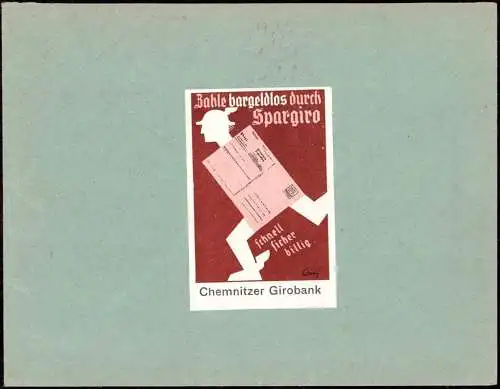 601075 | Bank, Geld, dekorative Reklamemarke Vignette, signiert Dore Mönkemeyer-Corty, der Girobank | Chemnitz (O 9010)