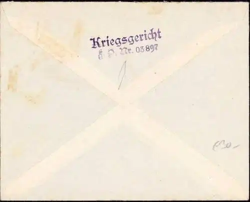 601091 | Feldpost, Kriegsgericht FP 03897, Kommando 16. Infanterie-Division, an das Wehrmachtsgefängnis  | Torgau (O - 7