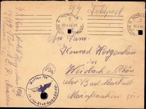601094 | Feldpostbrief Flak Ausbildung der Waffen SS  | München (O - 5301), -,
