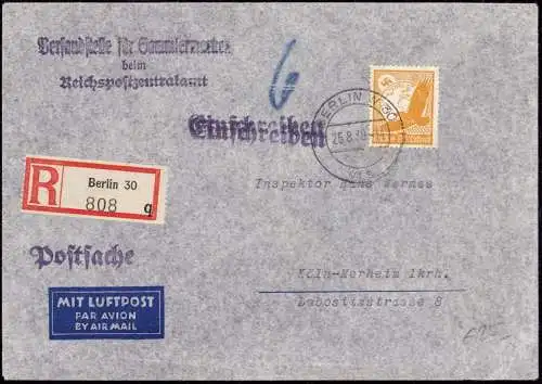 601096 | Postsache der Versandstelle für Sammlermarken per Einschreiben und Luftpost  | Berlin (W - 1000), -,