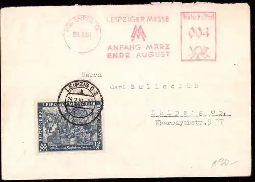 601098 | dekorativer, portogerechter, Ortsbrief der Leipziger Messe, Mischfrankatur Marke und Freistempel  | Leipzig (O