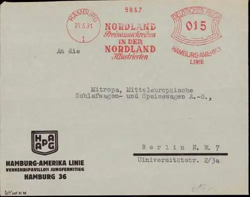 601109 | Schifspost, Freistempel HAPAG mit Werbung für die Nordland Illustrierte, Nordkap, Norwegen | Hamburg (W 2000)