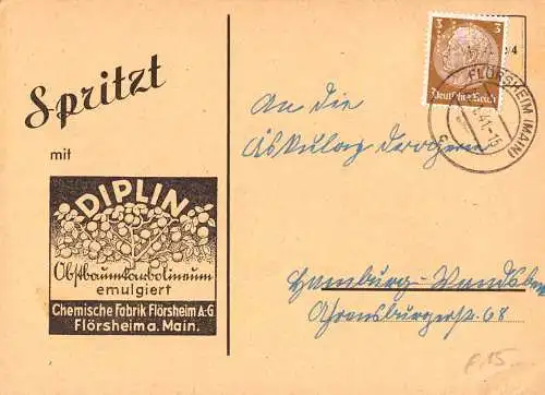 601119 | Diplin, Obstbaum, Umwelt,Natur, Chemie, Werbedrucksache Firmenlochung Perfin der Chemischen Fabrik. | Flörsheim