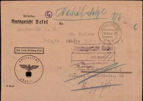601150 | Dienstbrief, Frei durch Ablösung, Das Amtsgericht aus Nakel Netze (kujawsko pomorskie) nach Stromberg  | -, -,