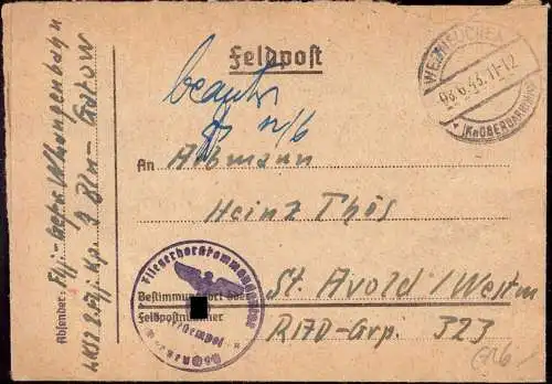 601155 | Feldpost aus dem Fliegerhorst  | Werneuchen (O - 1298), Gatow ; Spandau; Berlin (W - 1000), Saint Avold;Moselle
