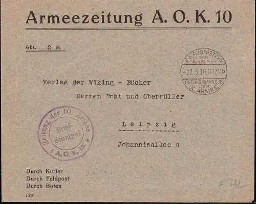 601158 | Feldpost, Brief der Zeitung der 10. Armee, AOK 10, aus Wilna, Litauen, Zeitung,  | -, -,