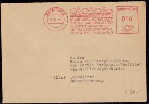 601167 | Architektur, Freistempel der Rheinischen Heimstätte, Kleinwohnungsbau,  | Düsseldorf (W - 4000), -,
