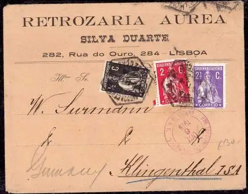 601172 | Portugal, Brief 1915, aus Lissabon über die USA ohne Zensur nach Deutschland  | Klingenthal (O - 9650), -,