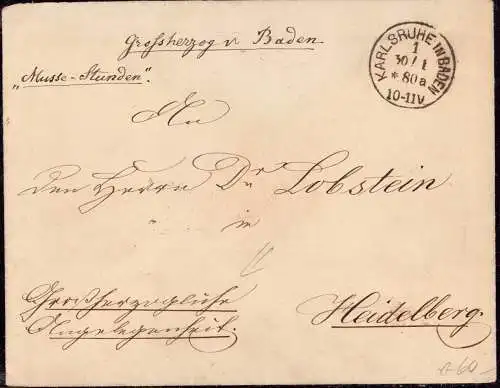 601173 | "Musse Stunden" Portofreier Brief, Angelegenheit des Grossherzog von Baden, Adel, R.S. Klappe fehlt | Karlsruhe