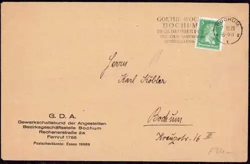601176 | Brief mit dem seltenen Maschinenstempel zur Goethe Woche, Literatur | Bochum (W 4630)