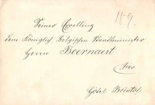 601179 | Büro des Reichskanzer, Bismarck, Kurierbrief an den Belgischen Staatsminister Beernaert, Belgien | Berlin (W 10