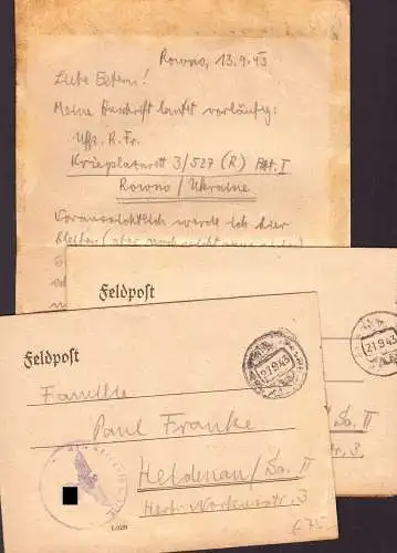 601181 | 3 Feldpostbriefe aus dem Lazarett Rowno, Riwne, Рівне, Ukraine  | -, -,