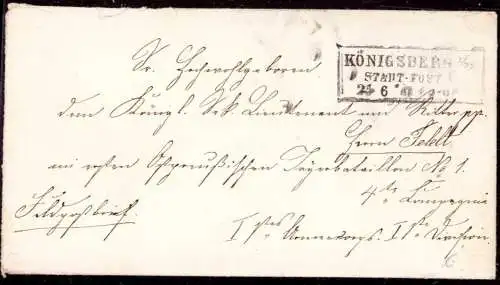 601190 | Ostpreussen, 1871, Feldpostbrief, mit Inhalt, an das ostpreußische Jägerbataillon 1 | Königsberg (Königsberg OP