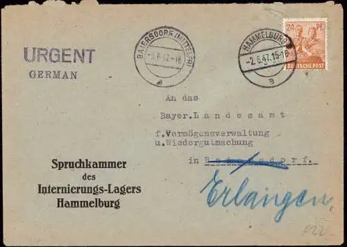 601204 | Kriegsgefangenenpost POW, Brief der Spruchkammer des Internierungslager | Hammelburg (W 8783)
