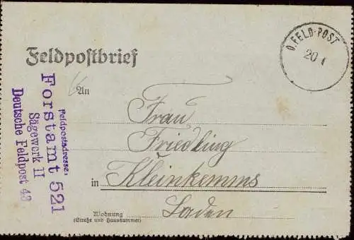 601205 | Feldpostbrief von dem Forstamt 521, Sägewerk II, Deutsche Feldpost 43, Holz, Wald  | -, -,