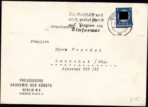 601207 | Dienstbrief der Preussischen Akademie der Künste, Pariser Platz, Kunst, Malerei, Bildhauerei  | Berlin (W - 100