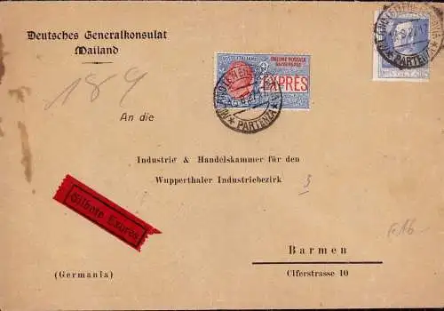601221 | Brief, per Eilboten Express, aus dem Deutschen Konsulat in Mailand  | -, -,