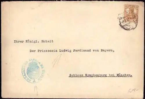 601231 | Brief der spanischen Botschaft an Maria del Pilar von Bayern, Schloss Nymphenburg, Adel, Kunst | München (W 800